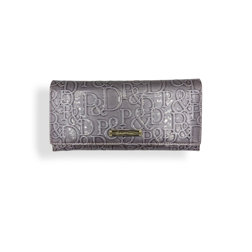 Pinky & Dianne Patent Leather Monogram Logo Long Wallet Sparkling Lavender Gray